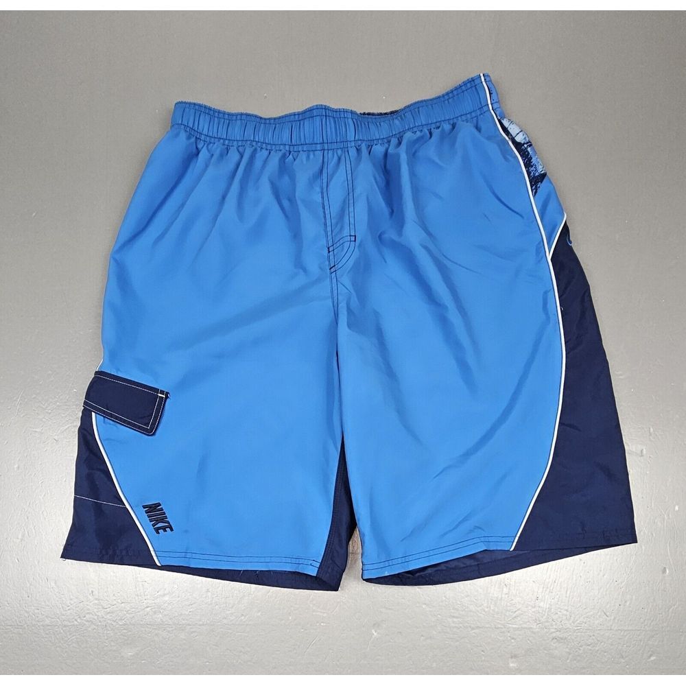 Nike Swim Trunks Shorts Mens Large. Vintage Blue Abstract Ocean Swoosh Logo.‎